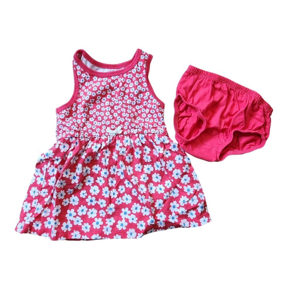 Carter's Baby Girl Flower Dress/Diaper Cover Size 9 months Red White Blue Floral